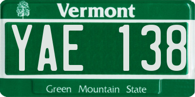 VT license plate YAE138