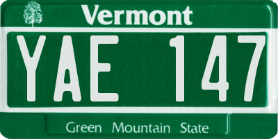 VT license plate YAE147