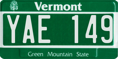 VT license plate YAE149