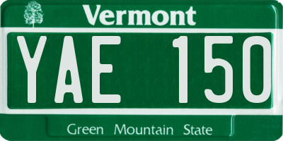 VT license plate YAE150