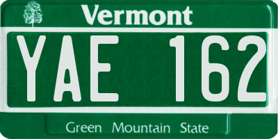 VT license plate YAE162