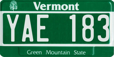 VT license plate YAE183
