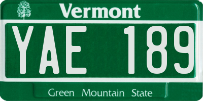 VT license plate YAE189