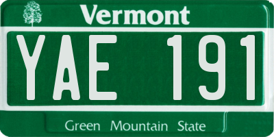 VT license plate YAE191