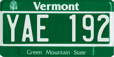 VT license plate YAE192