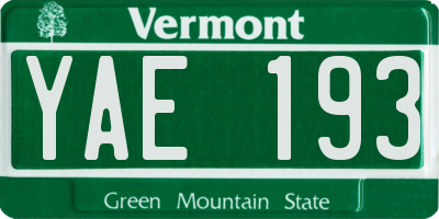 VT license plate YAE193