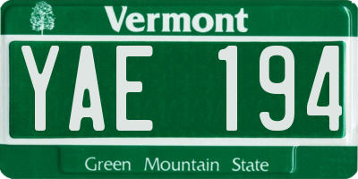 VT license plate YAE194