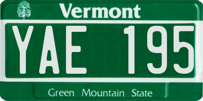 VT license plate YAE195