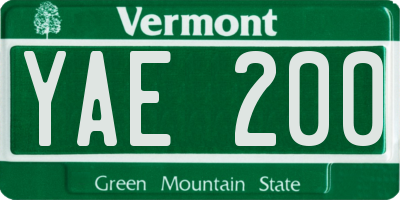 VT license plate YAE200
