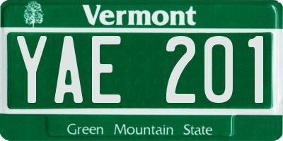 VT license plate YAE201