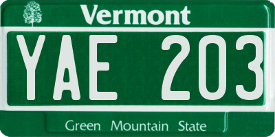 VT license plate YAE203
