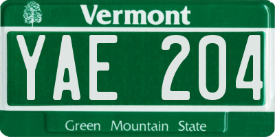 VT license plate YAE204