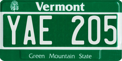 VT license plate YAE205