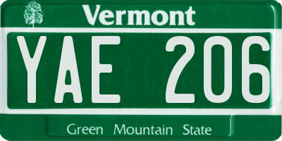 VT license plate YAE206