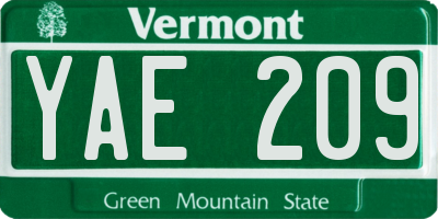 VT license plate YAE209