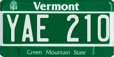 VT license plate YAE210