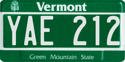 VT license plate YAE212