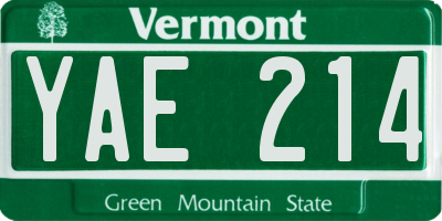 VT license plate YAE214