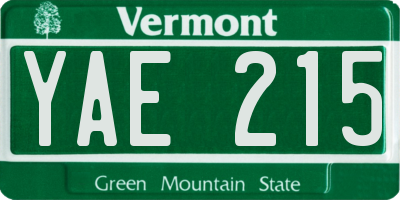VT license plate YAE215