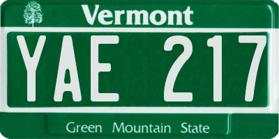 VT license plate YAE217