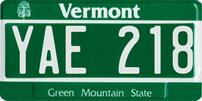 VT license plate YAE218