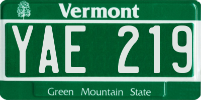 VT license plate YAE219