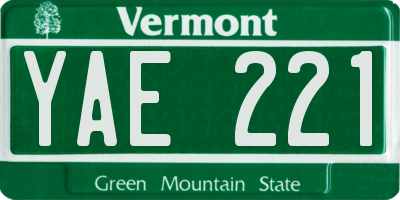 VT license plate YAE221