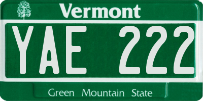 VT license plate YAE222