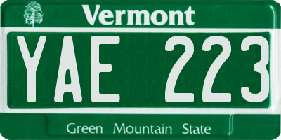 VT license plate YAE223