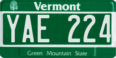 VT license plate YAE224