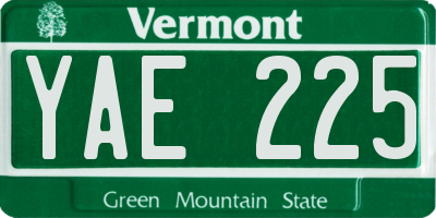VT license plate YAE225