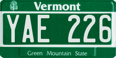 VT license plate YAE226