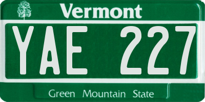 VT license plate YAE227
