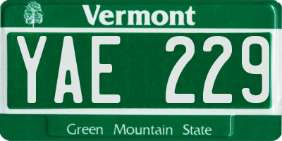 VT license plate YAE229