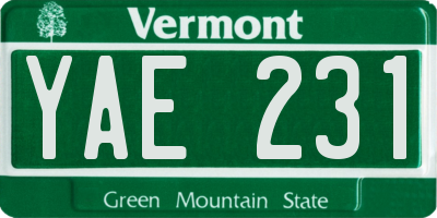 VT license plate YAE231