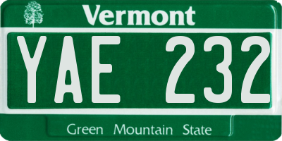 VT license plate YAE232