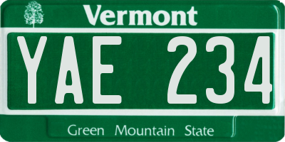 VT license plate YAE234