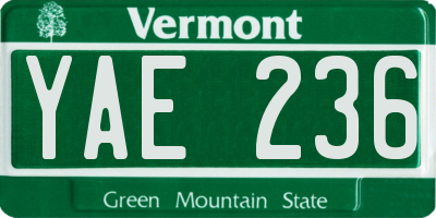 VT license plate YAE236