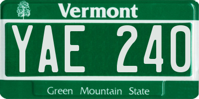 VT license plate YAE240