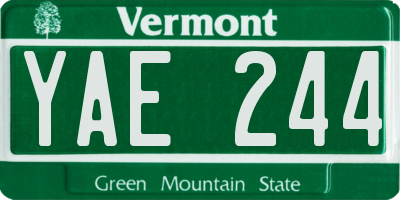 VT license plate YAE244