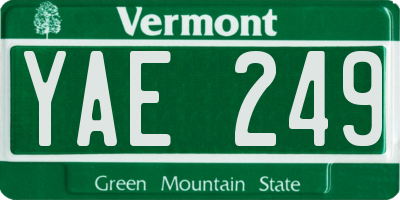 VT license plate YAE249