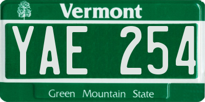 VT license plate YAE254