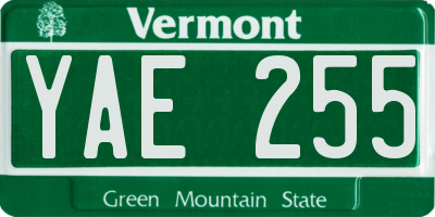 VT license plate YAE255