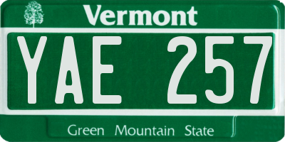 VT license plate YAE257