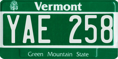 VT license plate YAE258
