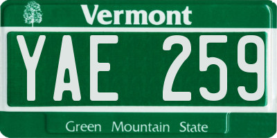 VT license plate YAE259