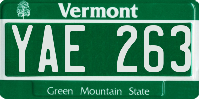 VT license plate YAE263