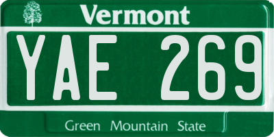 VT license plate YAE269