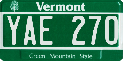 VT license plate YAE270