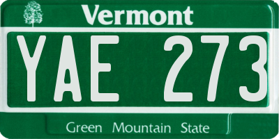 VT license plate YAE273